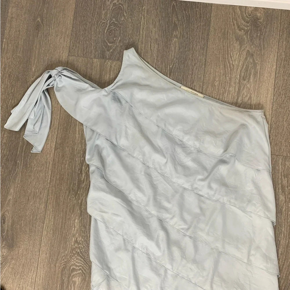 BCBG Women's Mini Dress Tiered Layered Ruffle One Shoulder Tie Sleeve Pale blue - Picture 9 of 16